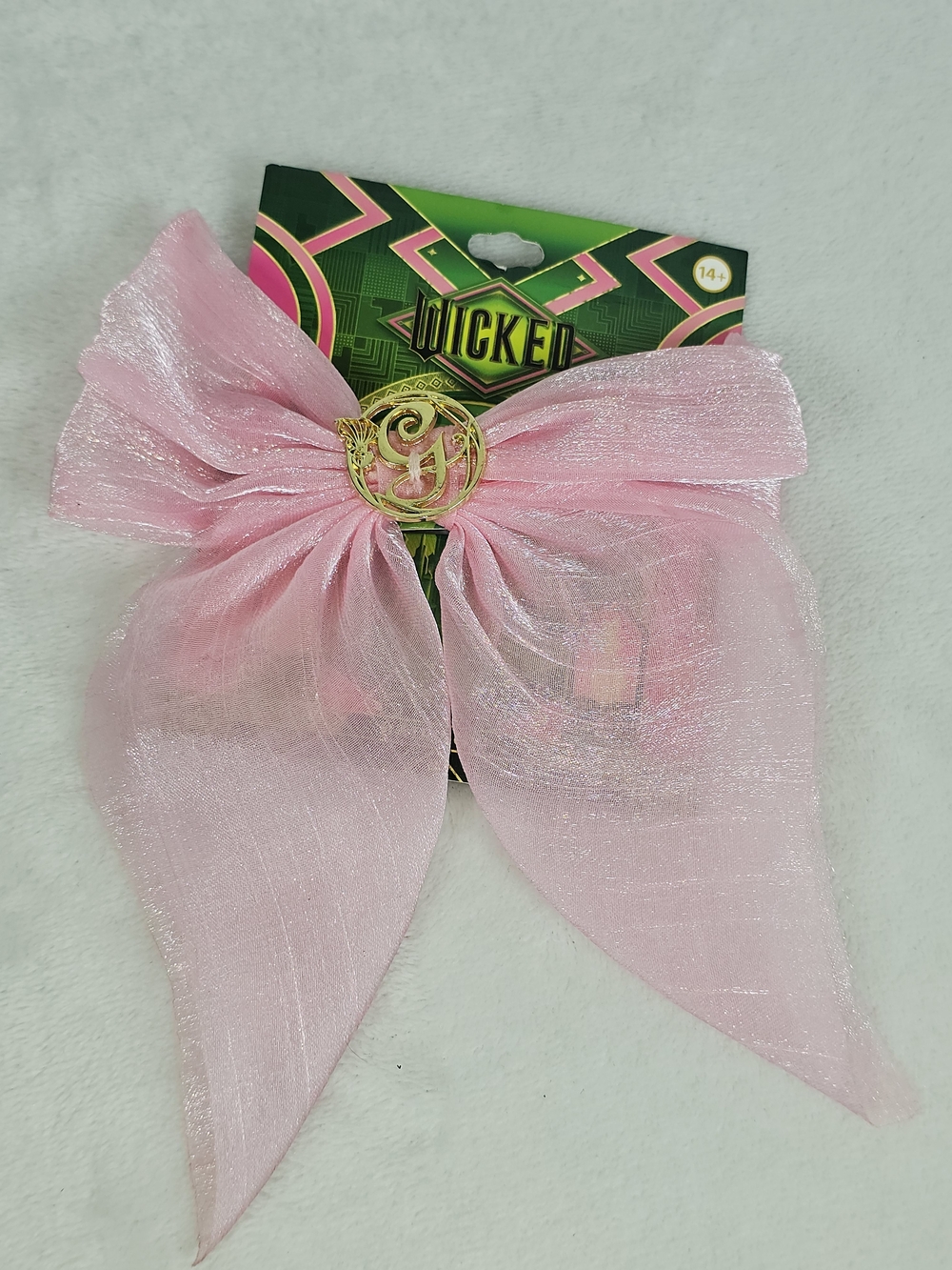 Wicked Glinda Logo Hair Bow Pink Iridescent Glitter Barrette